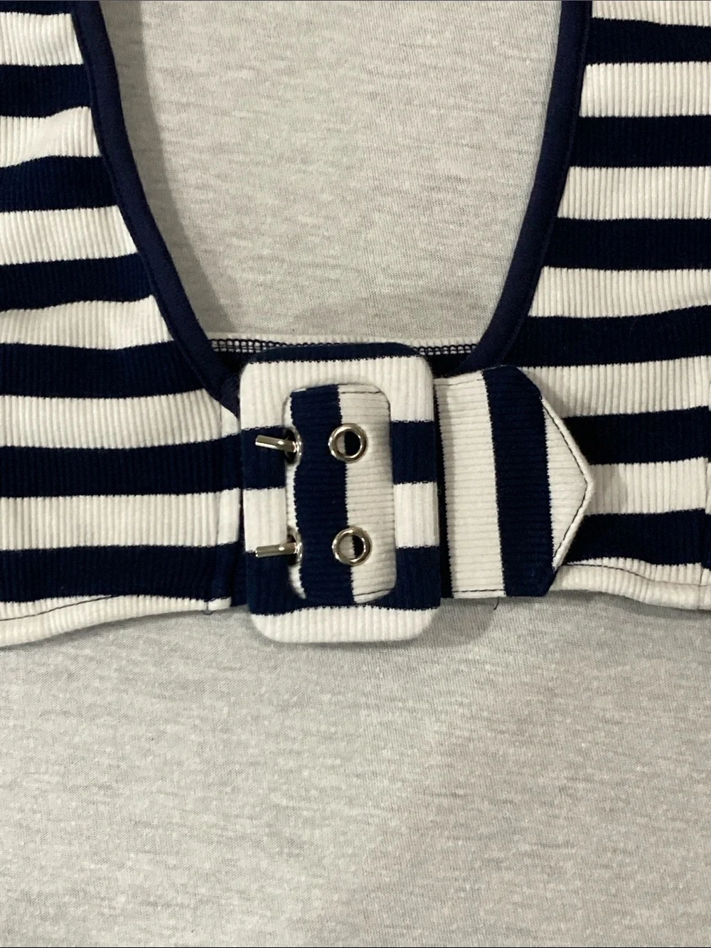 Edgebyks Striped Halter Bikini Top in Navy and White sz XS - Picture 2 of 6